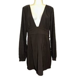Revolve Privacy Please Black Size XL Sheer Arms Plunge Neck Open Back Dress